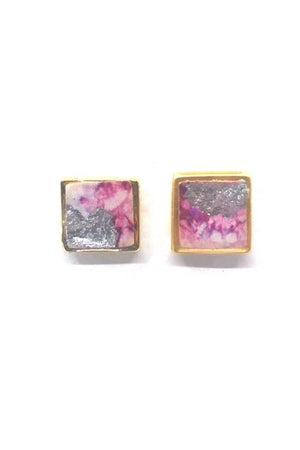 Boucles d'Oreilles Agathe - Plaqué or Marbre Rose