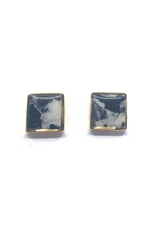Agathe Earrings - Black Marble Plated