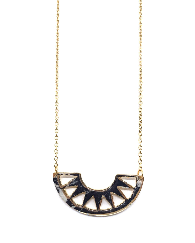Cora Necklace - Gold Plated, Black Marble