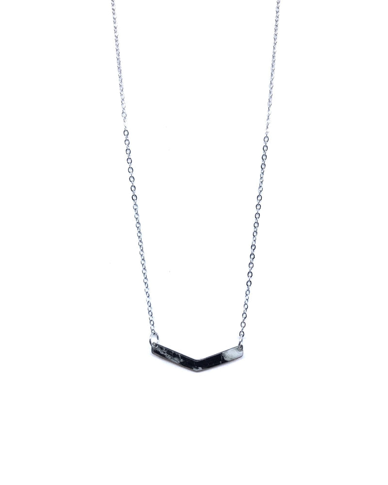 Chevron Necklace - Pewter, Black Marble