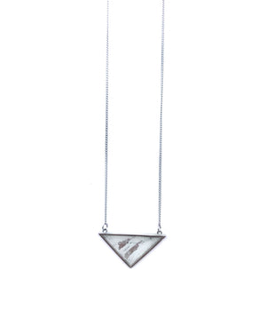 Long Iris Necklace - White Marble Pewter