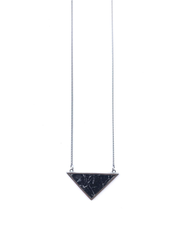 Long Iris Necklace - Pewter, Black Marble