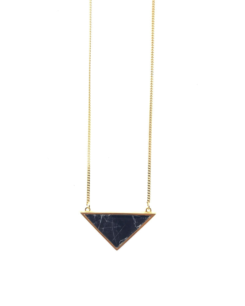 Long Iris Necklace - Gold Plated, Black Marble